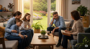 Rodzina korzystająca z psychoterapii systemowej