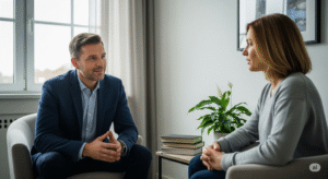 psychoterapeuta prowadzący rozmowę z pacjentką