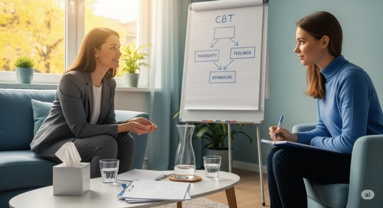 Psychoterapeutka prowadząca terapię poznawczo-behawioralną