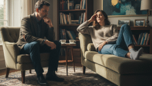 Obraz pokazujący dwie osoby w gabinecie